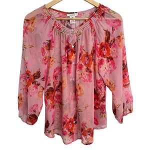 Sundance Sheer Silk Pink Floral Top SZ Medium Lightweight Cottagecore GUC